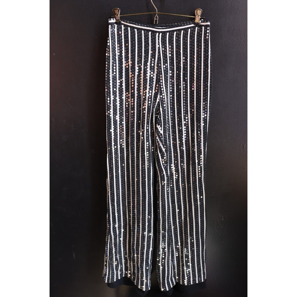 Vintage Y2K Oscar De La Renta Silk Striped Pants Sequin Black White Retro Disco